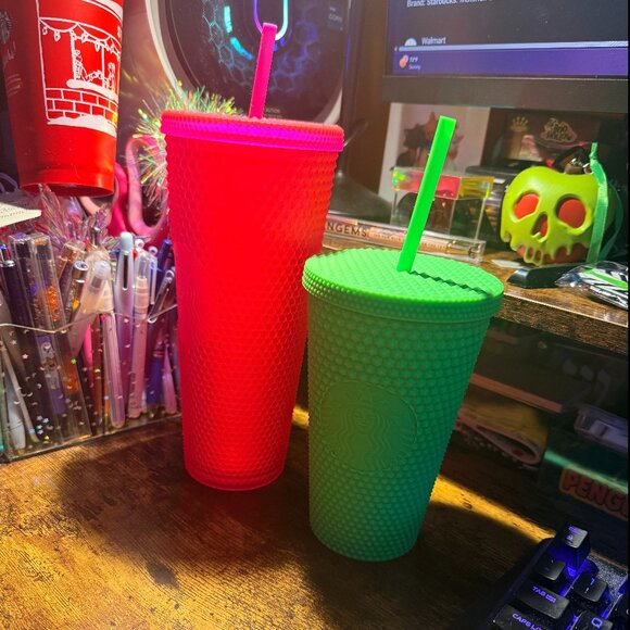 Starbucks Neon Green & Pink Studded Tumblers - NEW - Picture 1 of 4